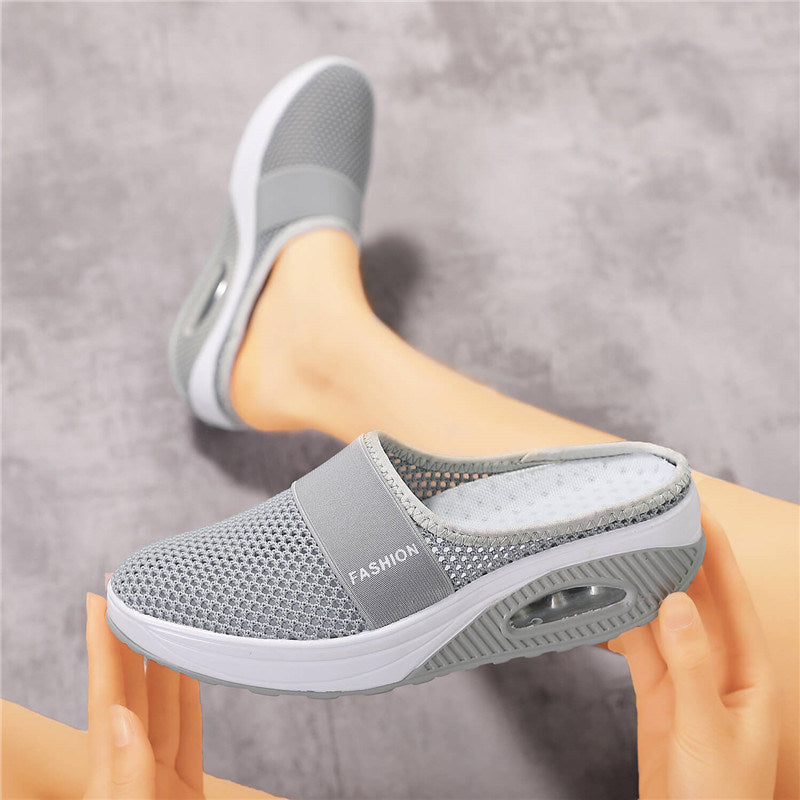 Summer Women Casual Shoes Breathable Mesh Half Shoes Women Platform Mesh Sneakers Ladies Slip on Half Loafers Chaussure Femme