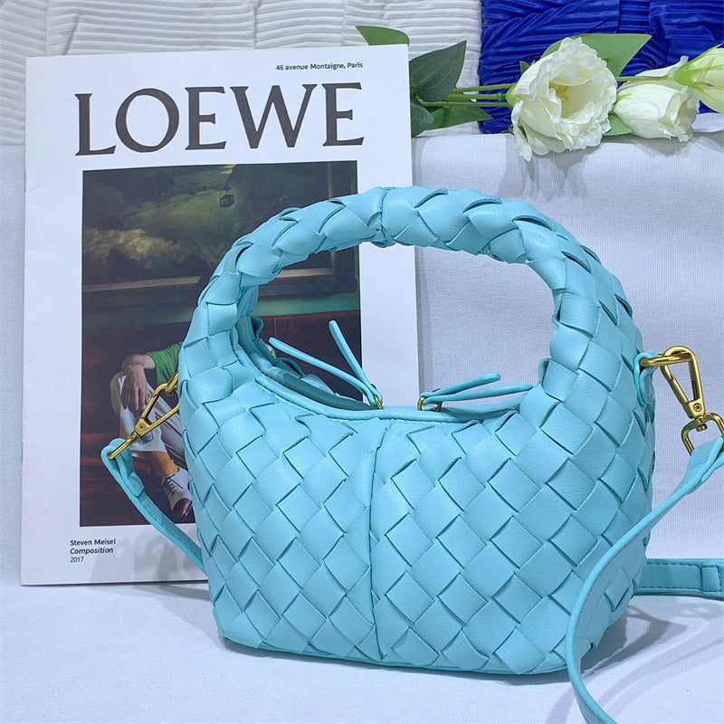 New Fashion Weave Handbags For Women Bucket Tote Bags Soft Leather Zipper Shoulder Message Bags Candy Color Big Crossbody Bags