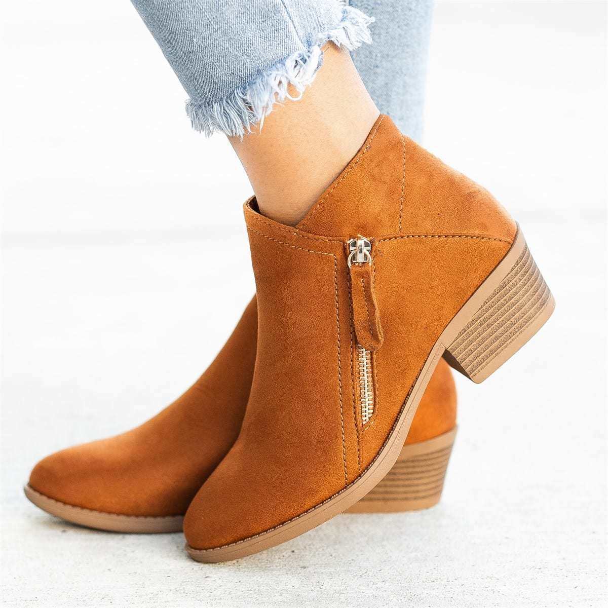 Women Side Zipper Boots Fashion Suede Low Heel Shoes Women Short Boots Square Heels Casual Ankle Boots Plus Size 43 botas mujer