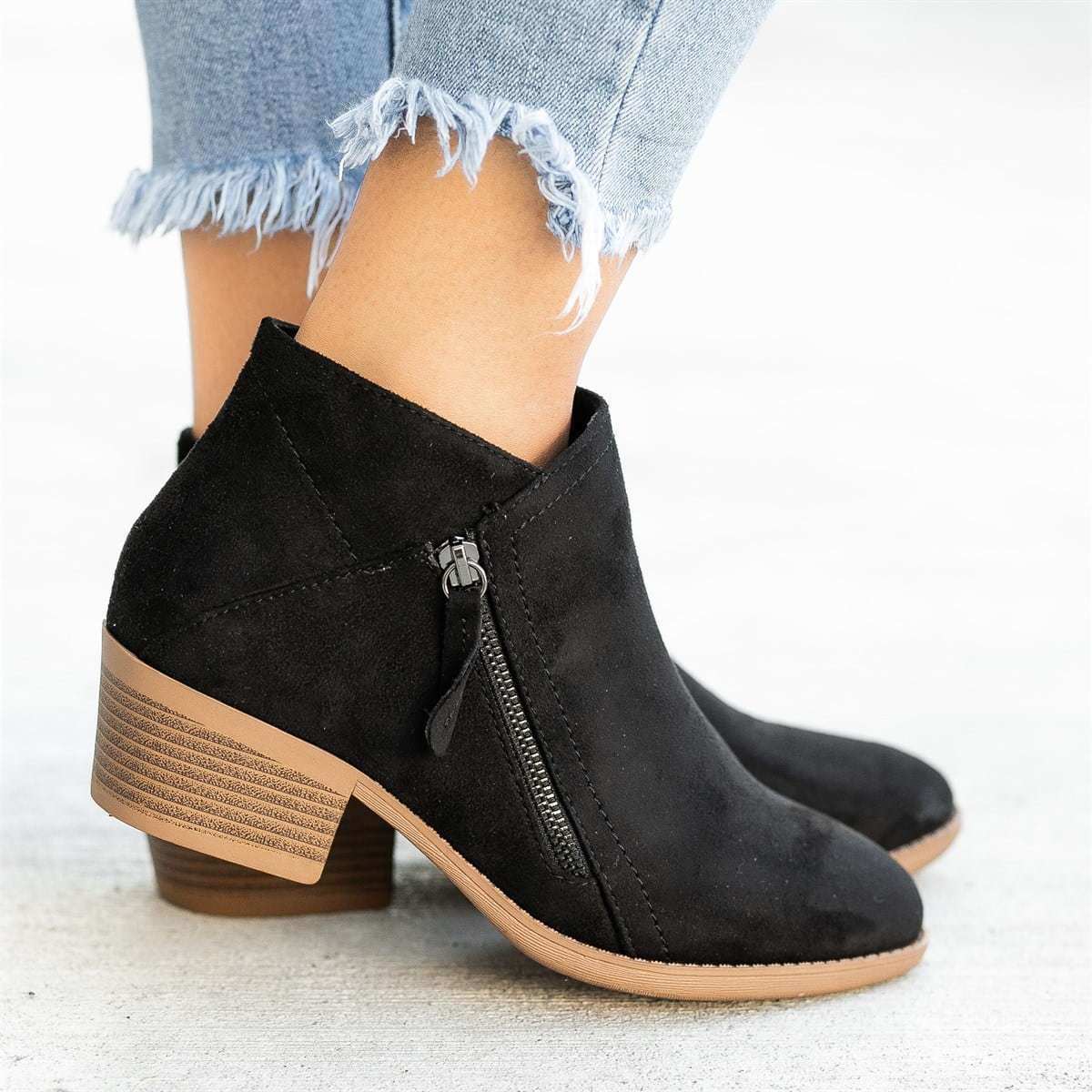 Women Side Zipper Boots Fashion Suede Low Heel Shoes Women Short Boots Square Heels Casual Ankle Boots Plus Size 43 botas mujer