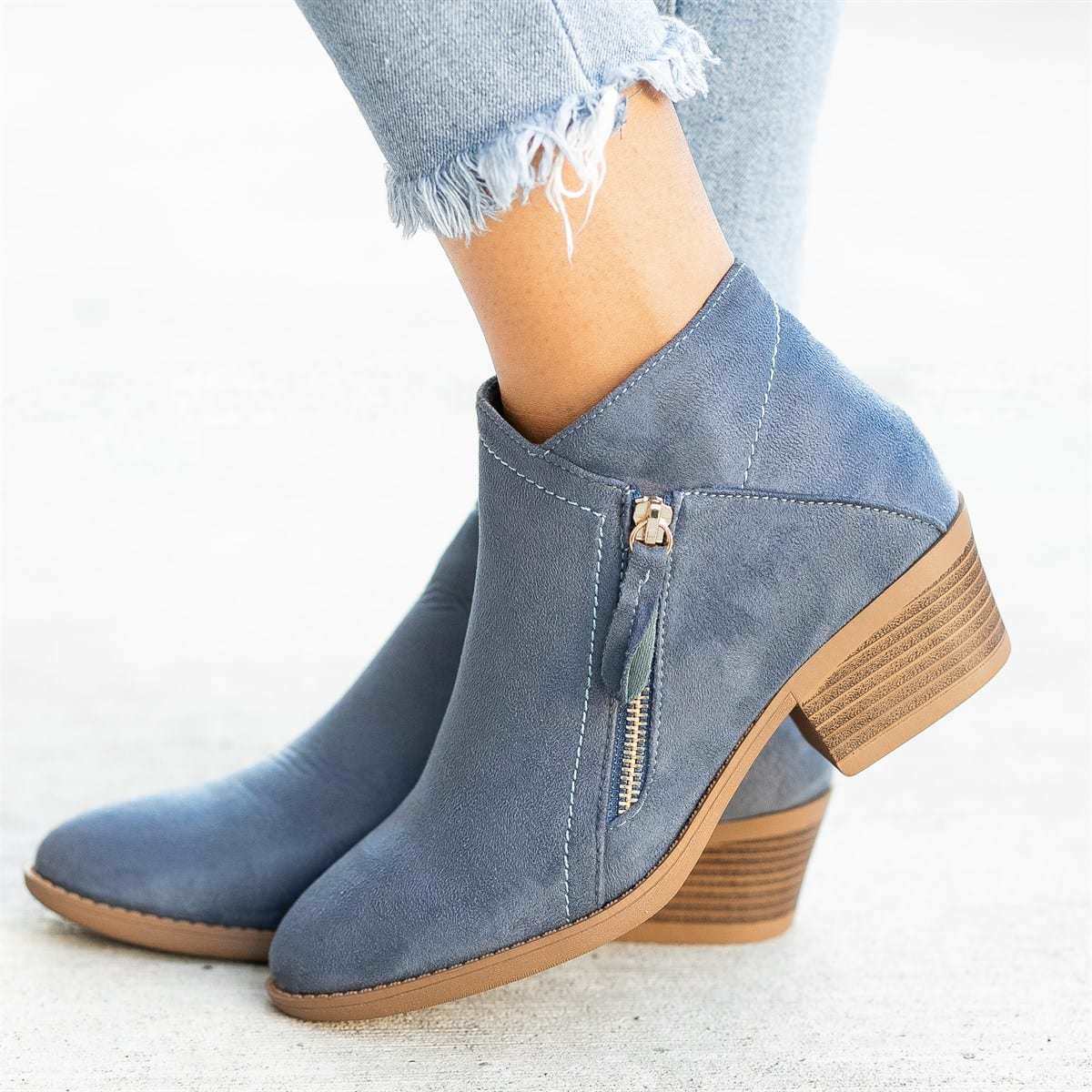 Women Side Zipper Boots Fashion Suede Low Heel Shoes Women Short Boots Square Heels Casual Ankle Boots Plus Size 43 botas mujer