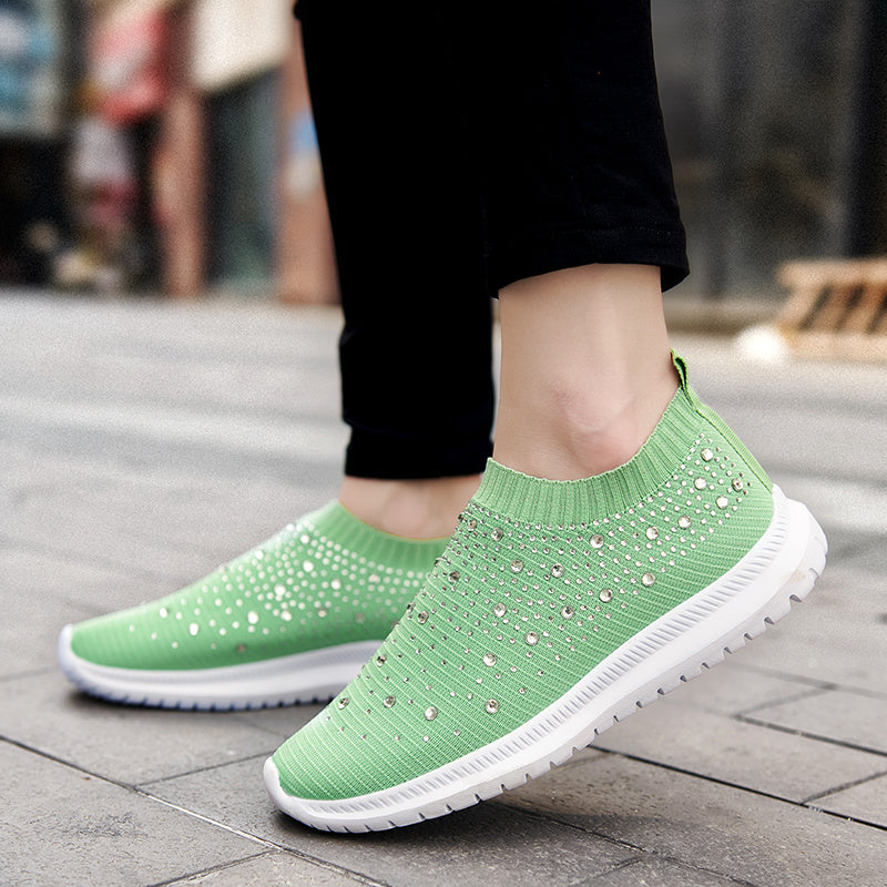 Women Casual Sneakers Knitted Flats Loafers Ladies Slip-on Sock Shoes Women's Luxury Crystal Vulcanized Shoes Zapatillas Mujer