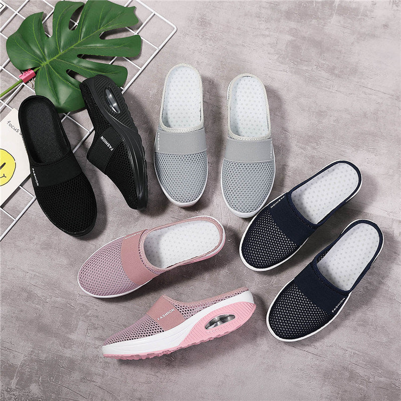 Summer Women Casual Shoes Breathable Mesh Half Shoes Women Platform Mesh Sneakers Ladies Slip on Half Loafers Chaussure Femme