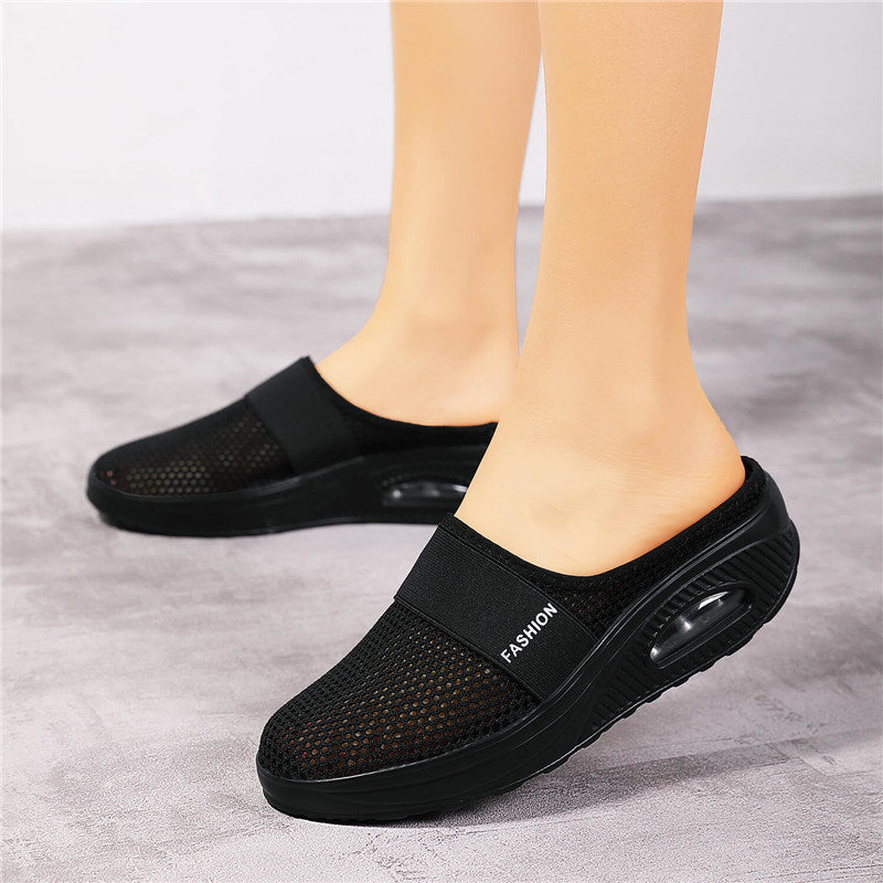 Summer Women Casual Shoes Breathable Mesh Half Shoes Women Platform Mesh Sneakers Ladies Slip on Half Loafers Chaussure Femme