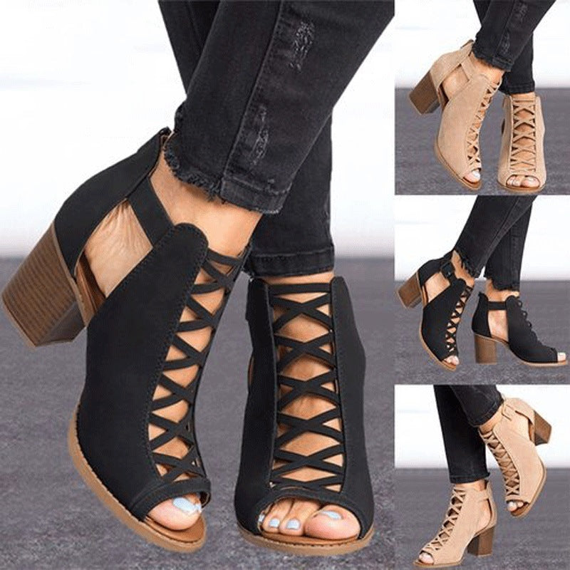 Fashion Women Sandals Summer New Hot Female Fish Mouth Exposed Toe High-Heeled Sandals Ladies Shoes Plus