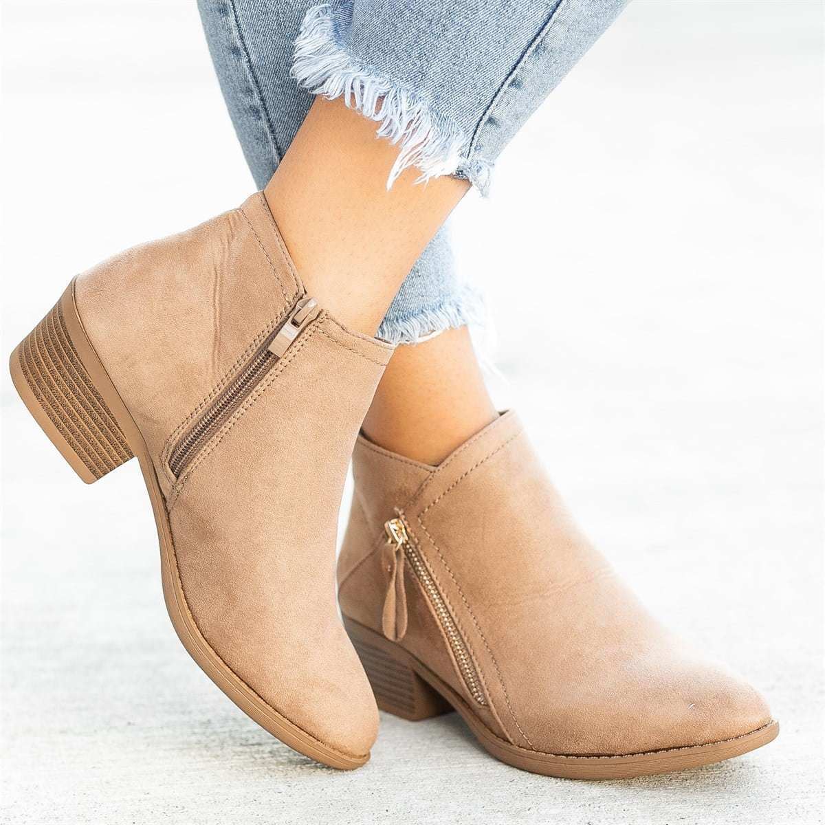 Women Side Zipper Boots Fashion Suede Low Heel Shoes Women Short Boots Square Heels Casual Ankle Boots Plus Size 43 botas mujer