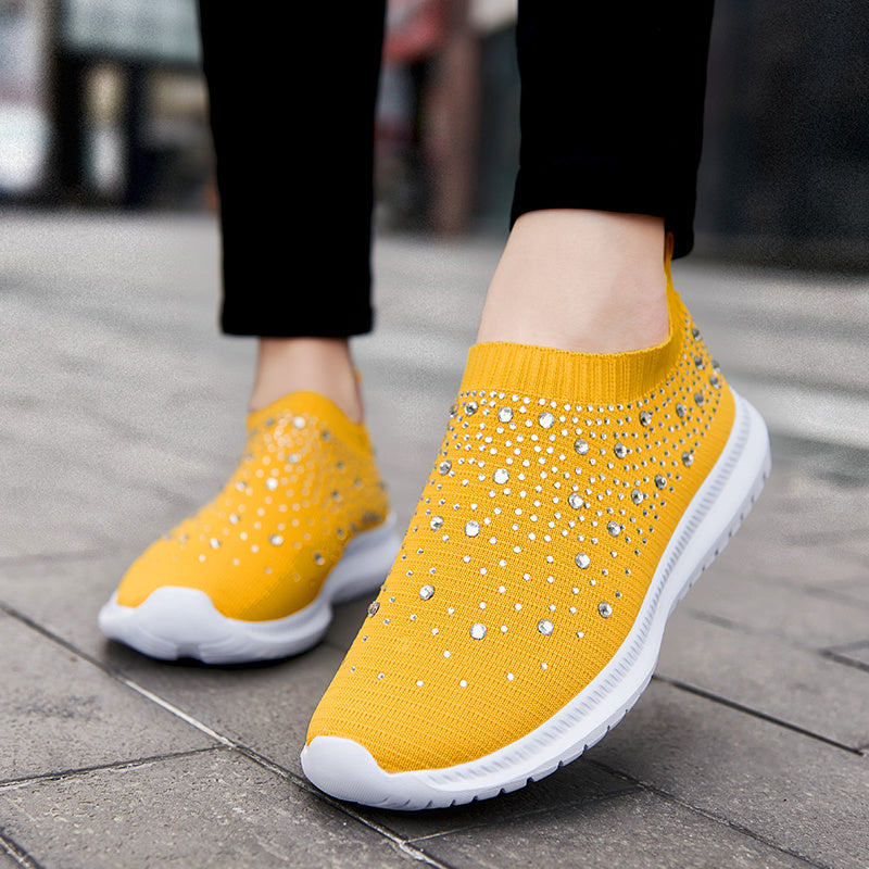 Women Casual Sneakers Knitted Flats Loafers Ladies Slip-on Sock Shoes Women's Luxury Crystal Vulcanized Shoes Zapatillas Mujer