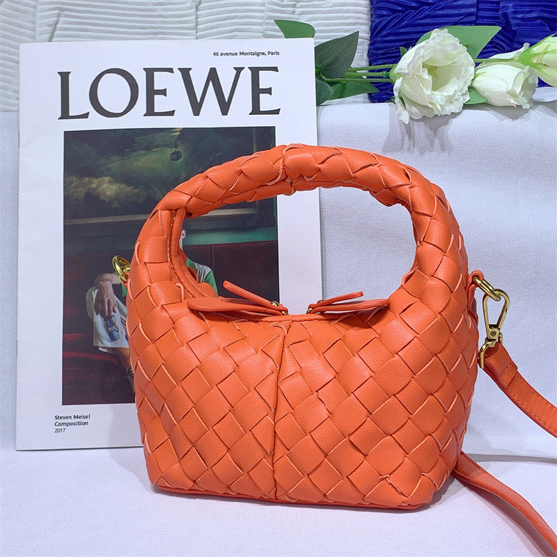 New Fashion Weave Handbags For Women Bucket Tote Bags Soft Leather Zipper Shoulder Message Bags Candy Color Big Crossbody Bags